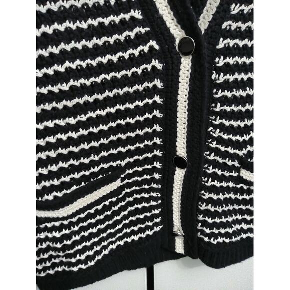 Coastal Chunky Knit sweater vest blk/white striped Buttoned Fisherman Womans L - Picture 3 of 9